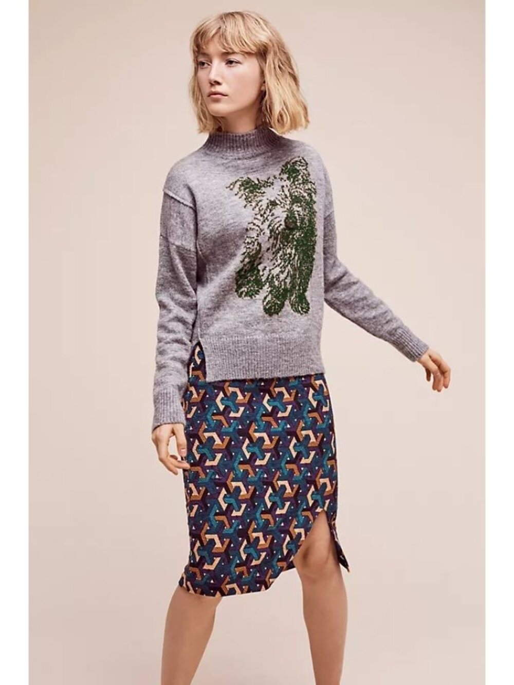 Anthropologie Moth Turtleneck Puppy Pullover Sweater in Grey size Medium - Picture 8 of 9